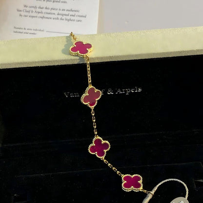 [GALE]NEW CLOVER 5 MOTIFS PINK ENAMEL BRACELET