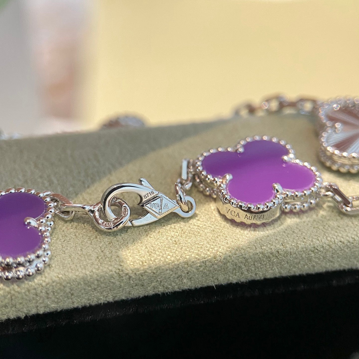 [GALE]CLOVER  5 MOTIFS  PURPLE VIOLET BRACELET SILVER