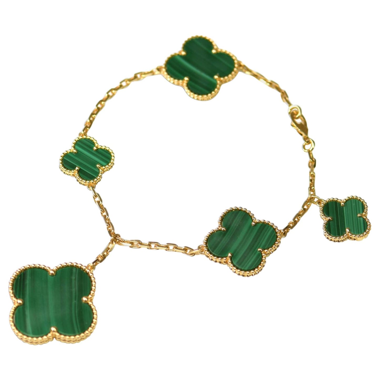 [GALE]MAGIC CLOVER MALACHITE GOLD BRACELET 5 MOTIFS