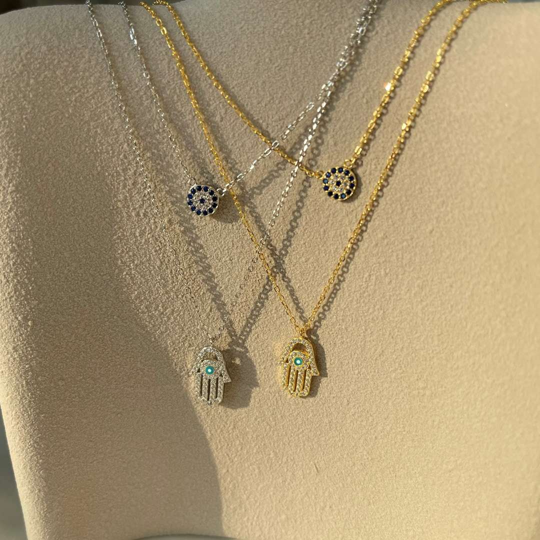 [NEU]Halskette mit Dämonenauge und Hamsa-Handfläche