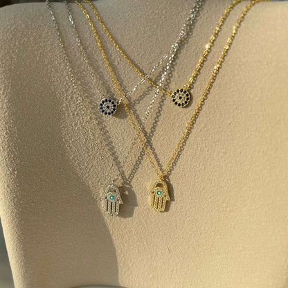 [NEU]Halskette mit Dämonenauge und Hamsa-Handfläche