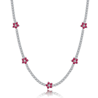 [GALE]Luxurious Colorful Flower Tennis Necklace