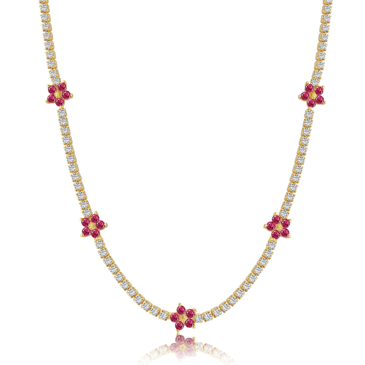 [GALE]Luxurious Colorful Flower Tennis Necklace