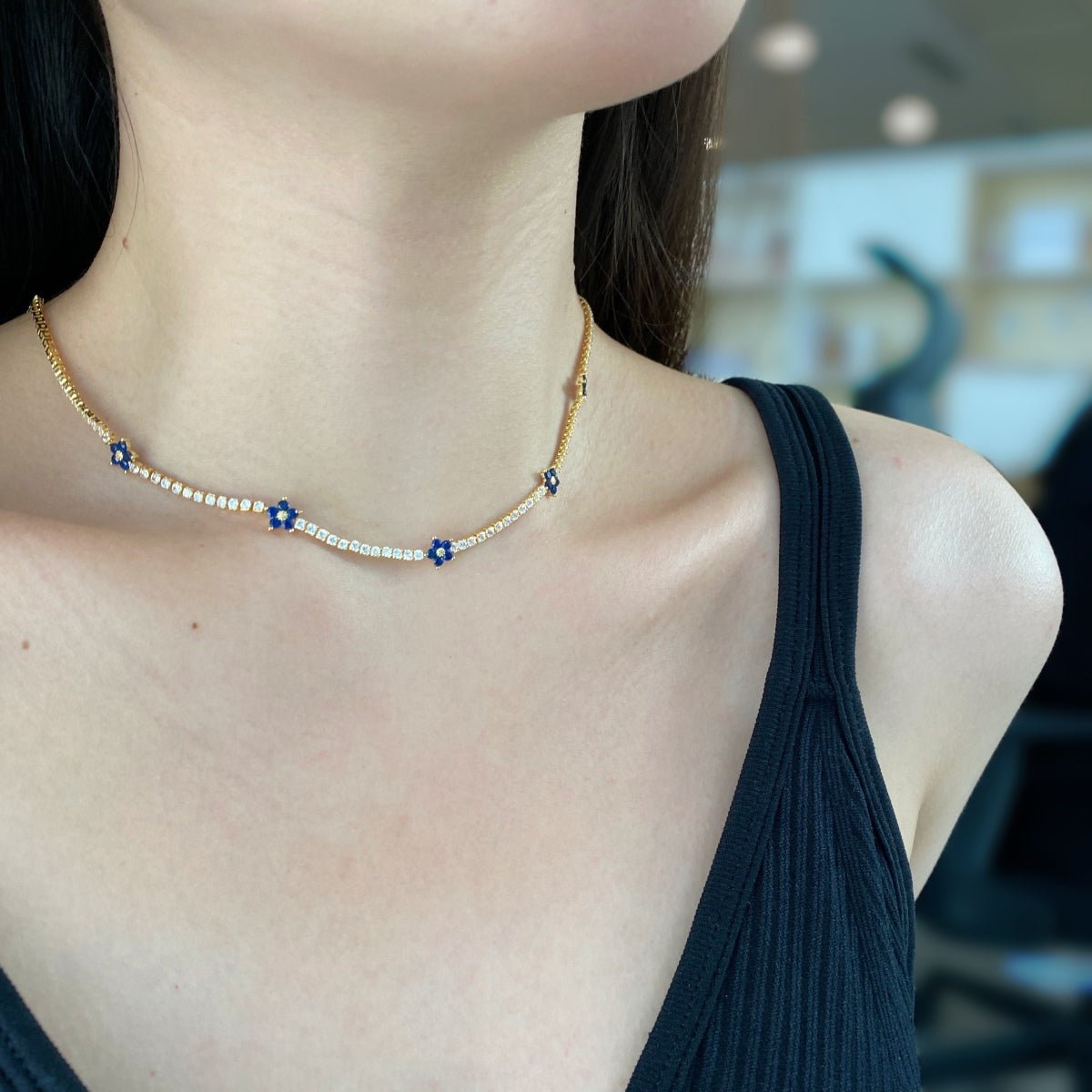 [GALE]Luxurious Colorful Flower Tennis Necklace