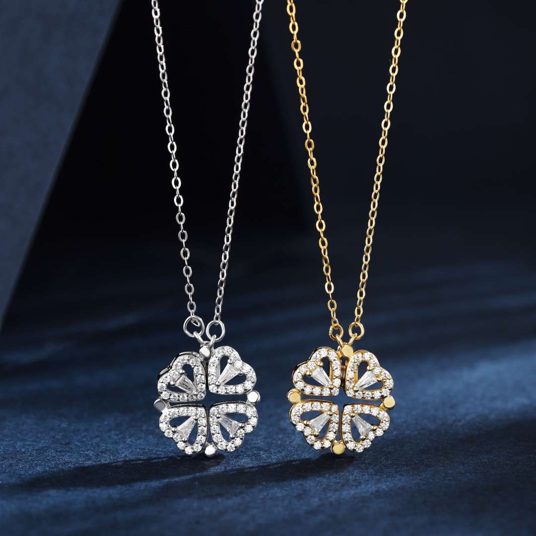 [NEU]Verzierte Halskette in Herzform mit geschliffener Blume