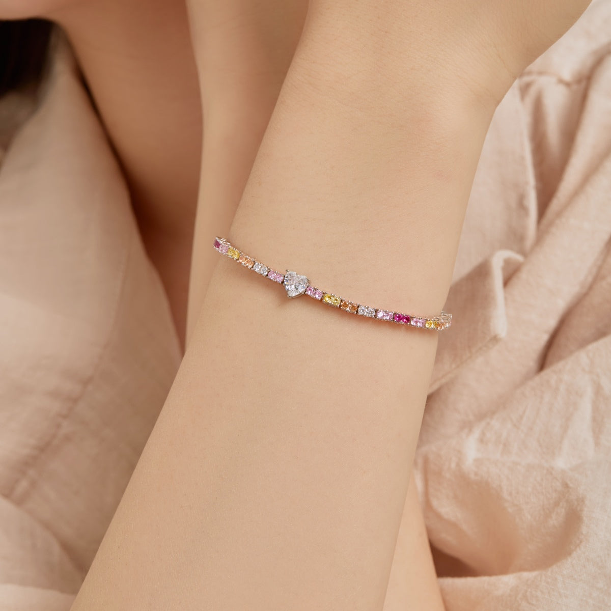[GALE]Delicate Romantic Heart Shape Lover Bracelet