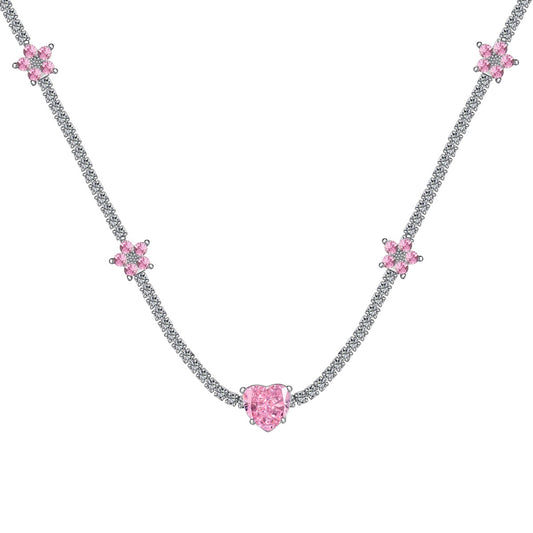 [GALE]Dazzling Pink Heart Flower Necklace