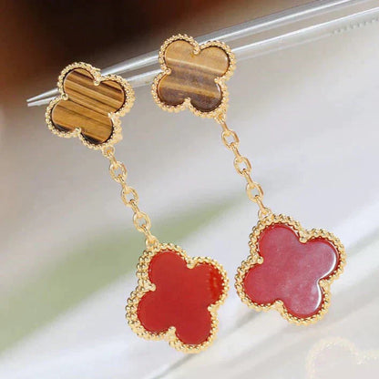 [GALE]CLOVER  2 MOTIF  TIGER EYE CARNELIAN EARRINGS