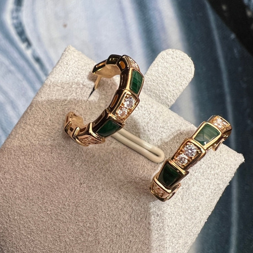 [GALE]SERPENTI MALACHITE PINK GOLD EARRINGS