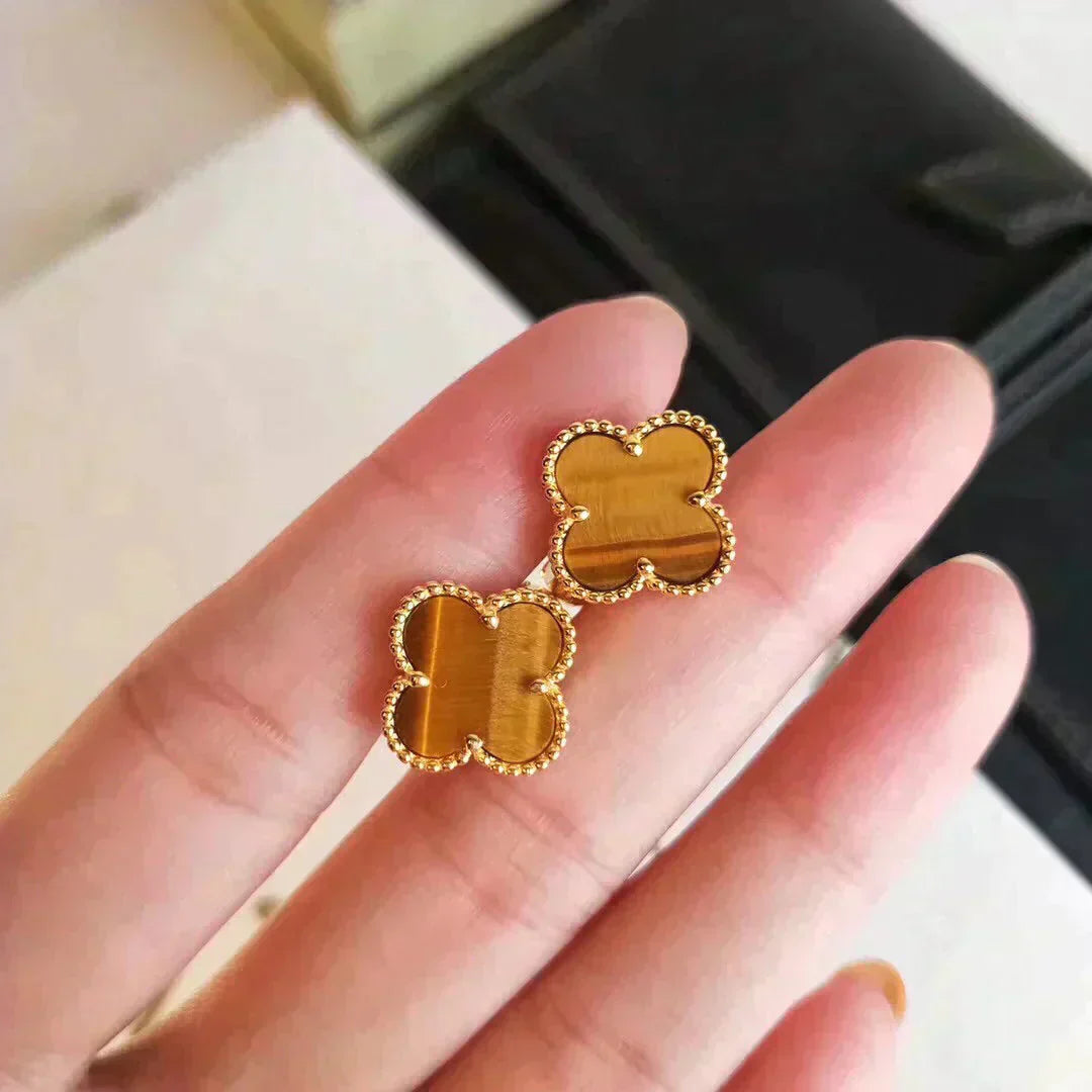 [NOVO]クローバー ミディアム 1モチーフ タイガーアイ イヤリング