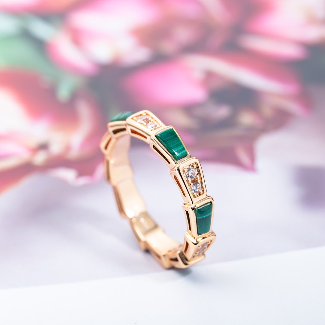 [GALE]SERPENTI RING PINK GOLD MALACHITE DIAMOND 3MM