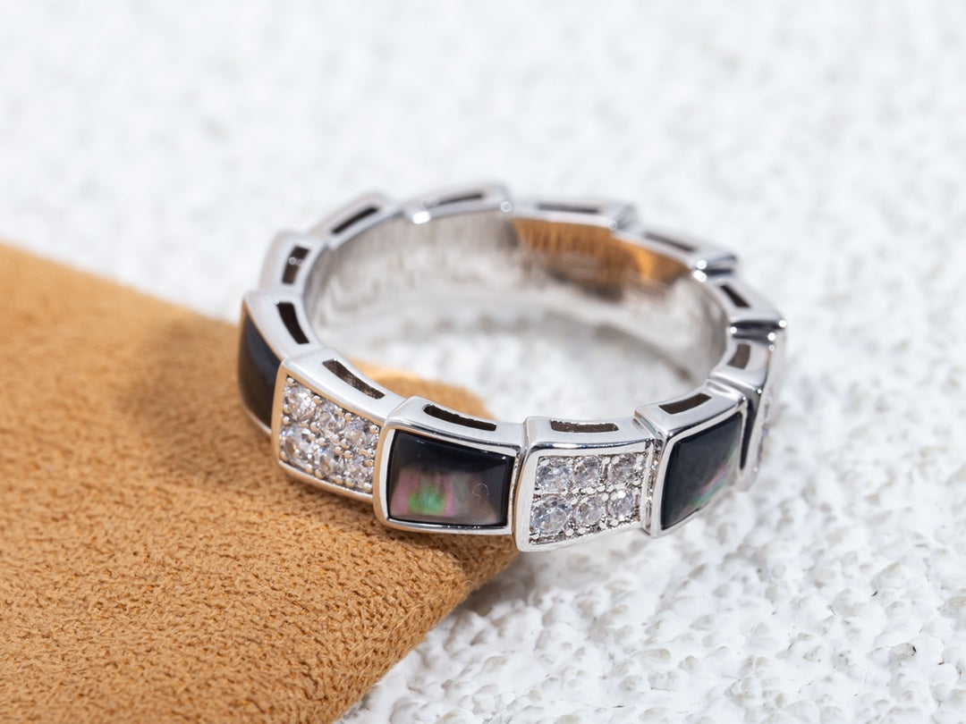 [GALE]SERPENTI RING SILVER DIAMOND BLACK MOP 4MM