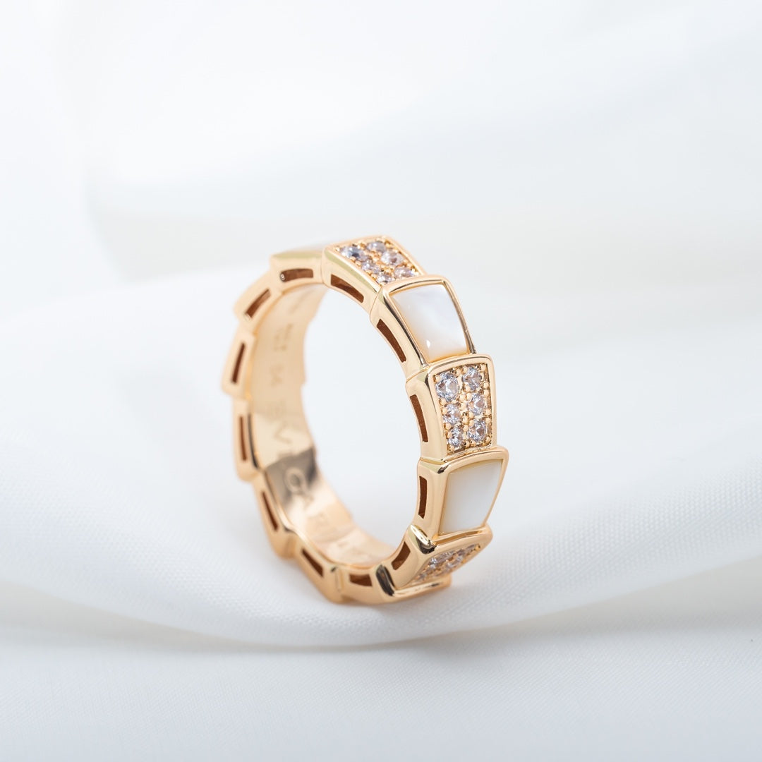 [GALE]SERPENTI RING PINK GOLD MOP DIAMOND PAVED 4MM