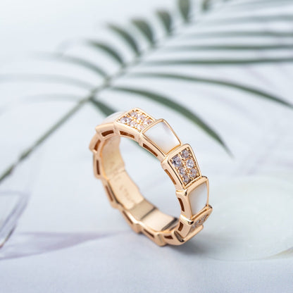 [GALE]SERPENTI RING PINK GOLD MOP DIAMOND PAVED 4MM