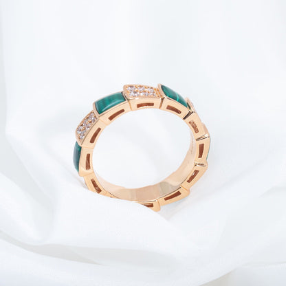 [GALE]SERPENTI RING PINK GOLD MALACHITE DIAMOND PAVED 4MM