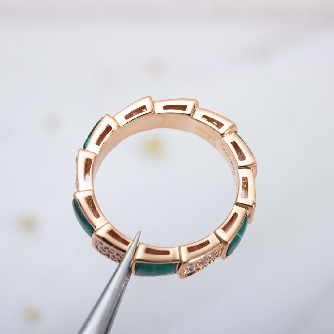 [GALE]SERPENTI RING PINK GOLD MALACHITE DIAMOND PAVED 4MM