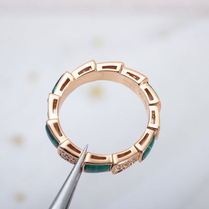 [GALE]SERPENTI RING PINK GOLD MALACHITE DIAMOND PAVED 4MM