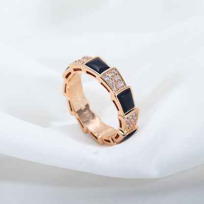 [GALE]SERPENTI RING PINK GOLD BLACK MOP DIAMOND PAVED 4MM