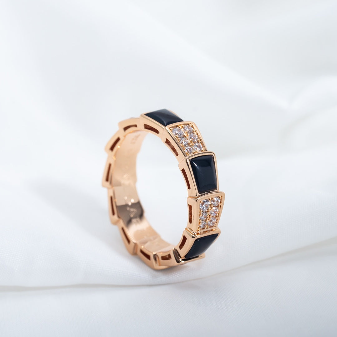 [GALE]SERPENTI RING PINK GOLD BLACK MOP DIAMOND PAVED 4MM