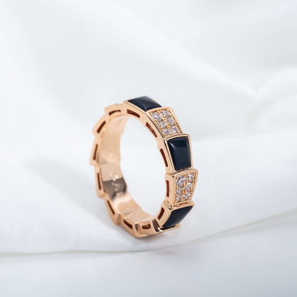 [GALE]SERPENTI RING PINK GOLD BLACK MOP DIAMOND PAVED 4MM