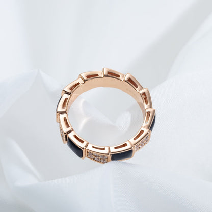 [GALE]SERPENTI RING PINK GOLD BLACK MOP DIAMOND PAVED 4MM
