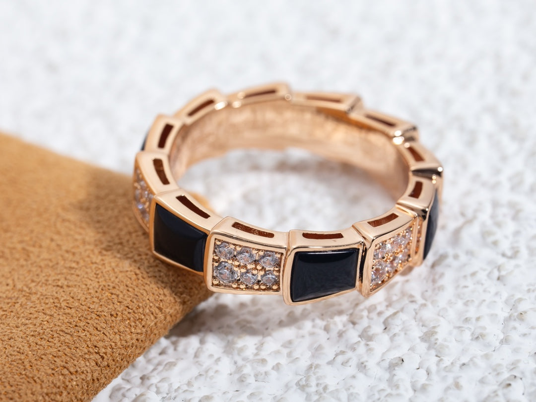 [GALE]SERPENTI RING PINK GOLD BLACK MOP DIAMOND PAVED 4MM