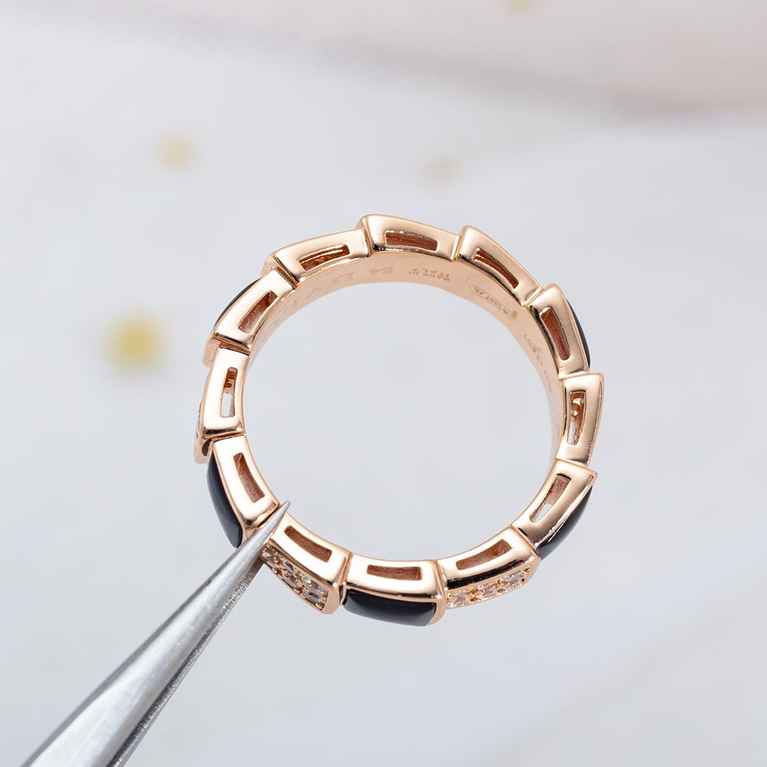[GALE]SERPENTI RING PINK GOLD BLACK MOP DIAMOND PAVED 4MM