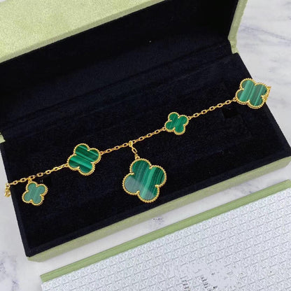 [GALE]MAGIC CLOVER MALACHITE GOLD BRACELET 5 MOTIFS