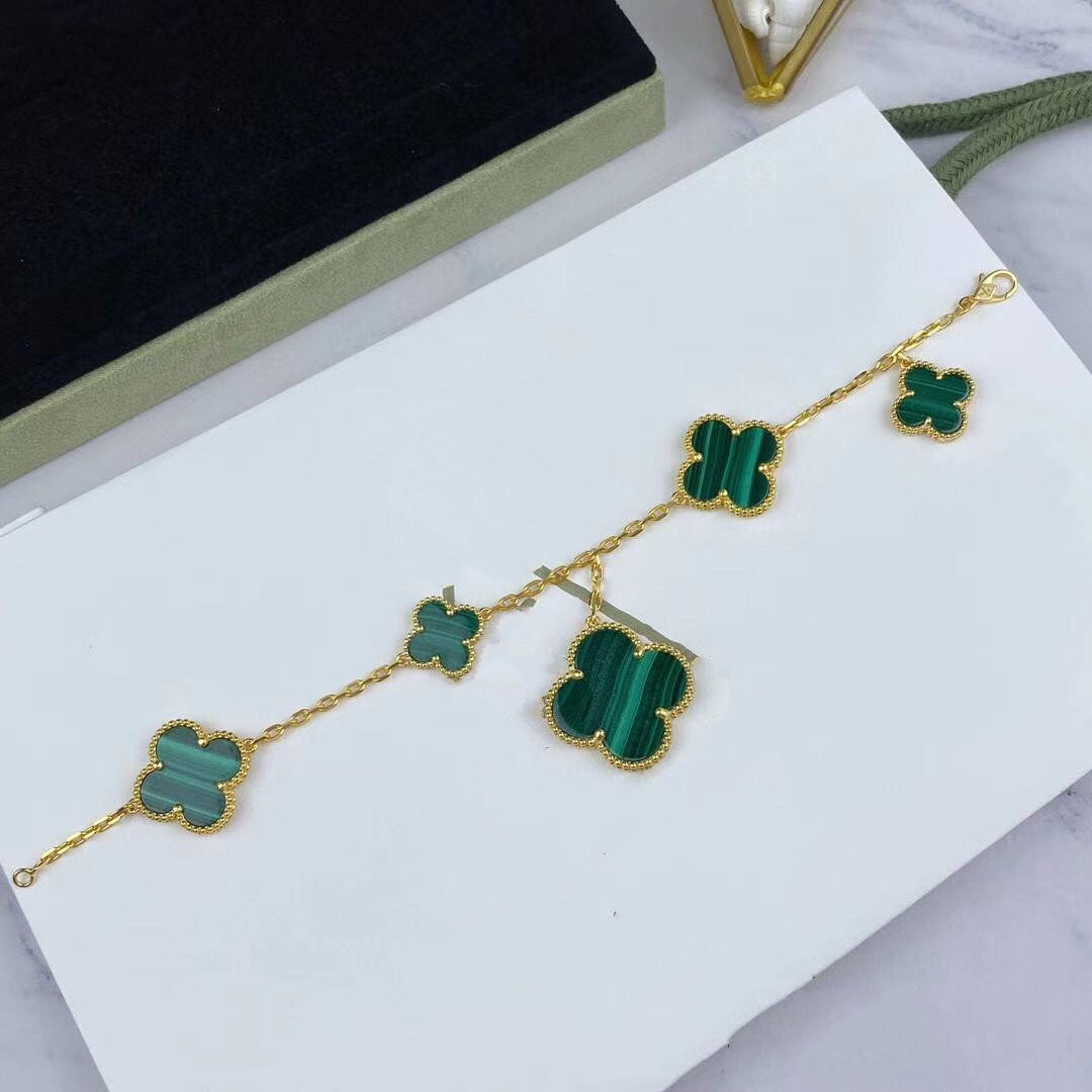 [GALE]MAGIC CLOVER MALACHITE GOLD BRACELET 5 MOTIFS