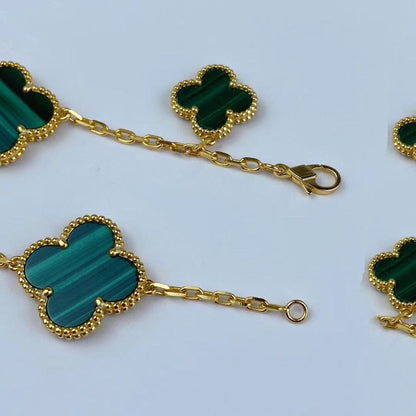 [GALE]MAGIC CLOVER MALACHITE GOLD BRACELET 5 MOTIFS