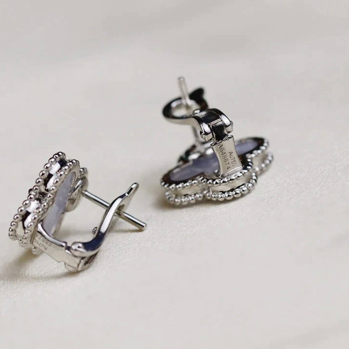 [GALE]CLOVER MEDIUM 1 MOTIFS  WHITE MOP EARRINGS SILVER