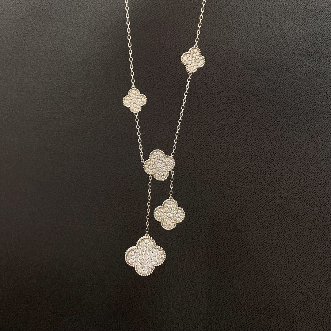 [GALE]CLOVER 5 MOTIFS SILVER DIAMONDS NECKLACE