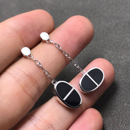 [NOVO]CHAINE VERSO SCHWARZE KERAMIK-SILBER-OHRRINGE