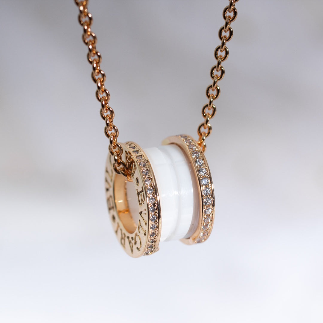[GALE]ZERO 1 WHITE CERAMIC PINK GOLD DIAMOND NECKLACE