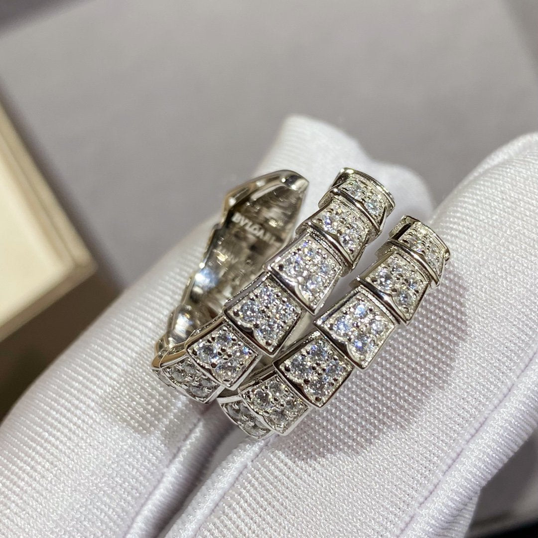 [GALE]SERPENTI DOUBLE RING SILVER DIAMOND PAVED