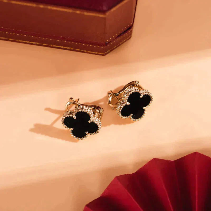 [GALE]CLOVER MEDIUM 1 MOTIFS  ONYX STUD EARRINGS