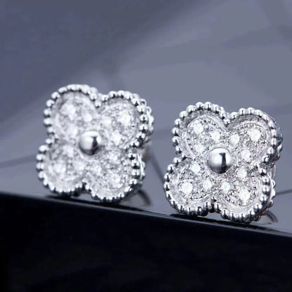 [GALE]CLOVER 1 MOTIFS DIAMOND STUD EARRINGS SILVER