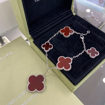 [GALE]CLOVER 5 MOTIFS SIVLER CARNELIAN BRACELET