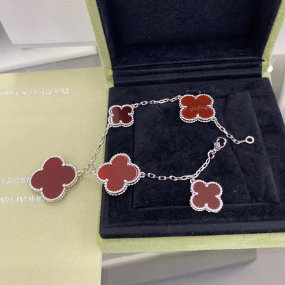 [GALE]CLOVER 5 MOTIFS SIVLER CARNELIAN BRACELET
