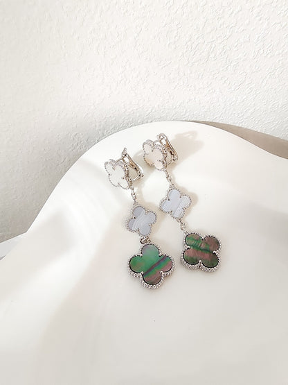 [GALE]CLOVER 3 MOTIFS CHALCEDONY DARK MOP SILVER EARRINGS