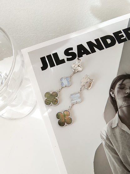 [GALE]CLOVER 3 MOTIFS CHALCEDONY DARK MOP SILVER EARRINGS