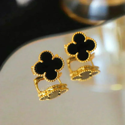 [GALE]CLOVER MEDIUM 1 MOTIFS  ONYX STUD EARRINGS