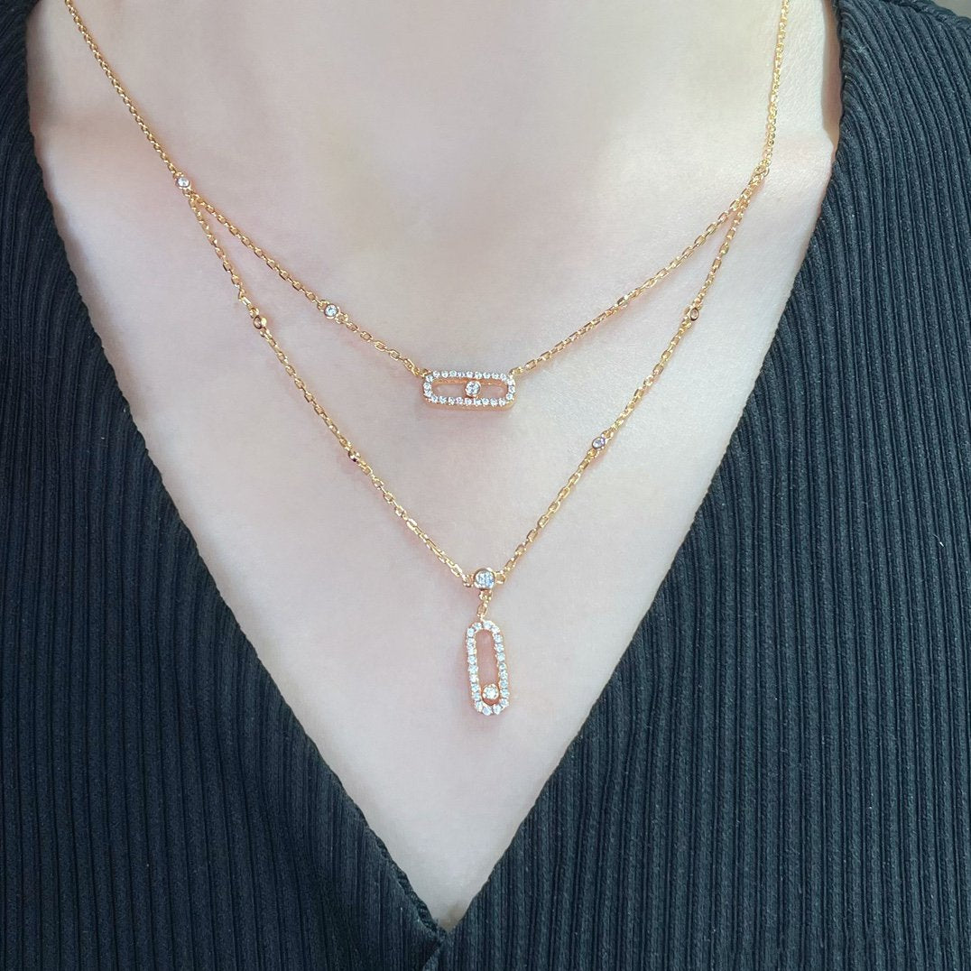 [GALE]MOVE 2 ROW DIAMOND NECKLACE