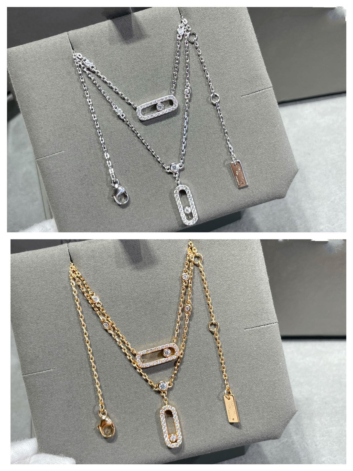 [GALE]MOVE 2 ROW DIAMOND NECKLACE
