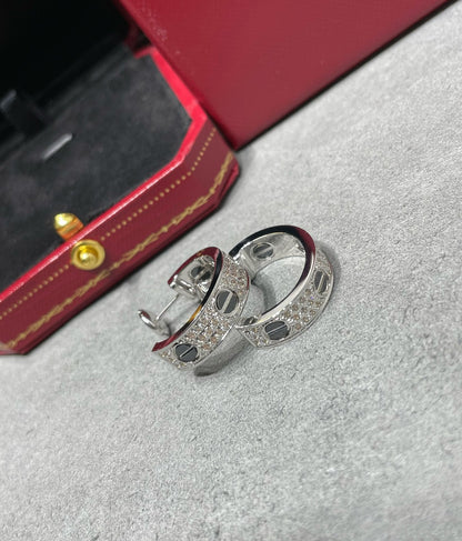 [GALE]LOVE CERAMIC DIAMOND PAVED SILVER EARRINGS