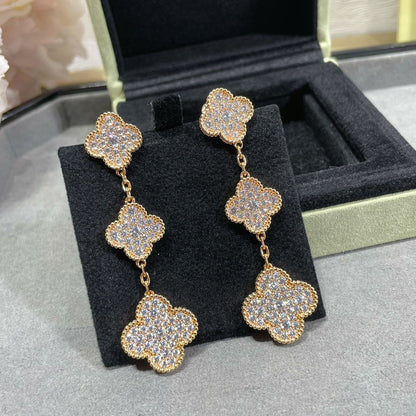 [GALE]CLOVER 3 MOTIFS DIAMOND PAVED ROSE GOLD EARRINGS