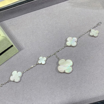 [GALE]CLOVER 5 MOTIF WHITE MOP SILVER BRACELET