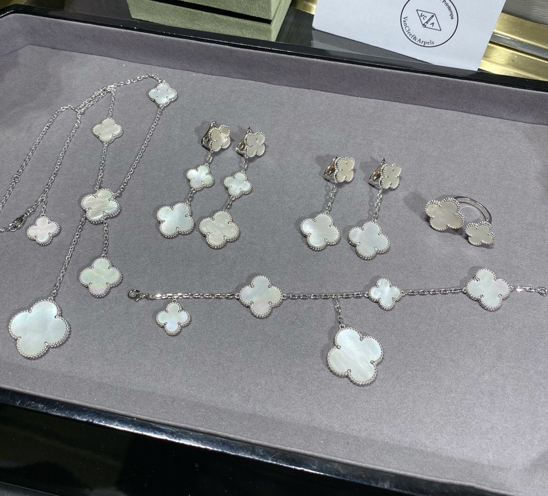 [GALE]CLOVER 5 MOTIF WHITE MOP SILVER BRACELET