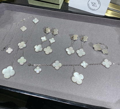 [GALE]CLOVER 5 MOTIF WHITE MOP SILVER BRACELET