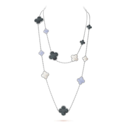 [GALE]CLOVER 16 MOTIF CHALCEDONY MOP SILVER NECKLACE